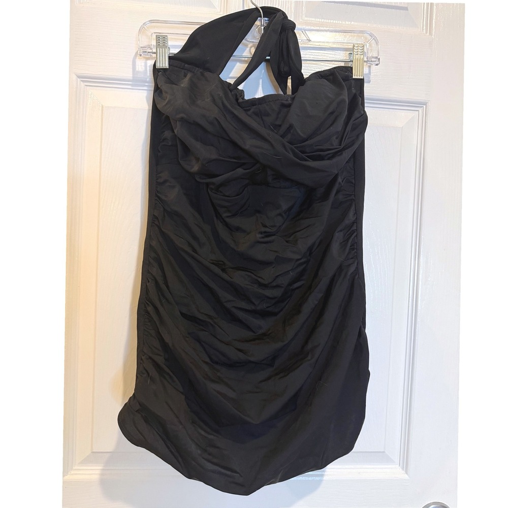 White Stuff‎ Black Swim Dress Ruched Halter One Piece Swimsuit 2X